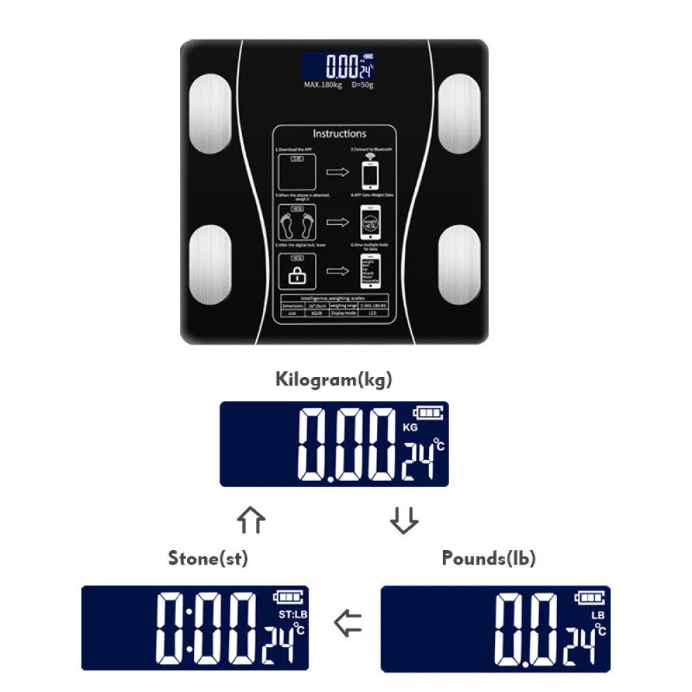 Body Fat Scale 180kg Bluetooth Smart BMI Digital Bathroom Wireless Weight Scales