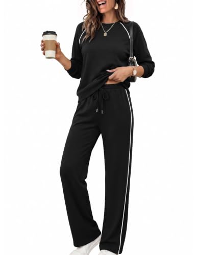 Ekoauer Lounge Sets for Women 2 Piece Sets Matching Wide Leg Pants Outfits