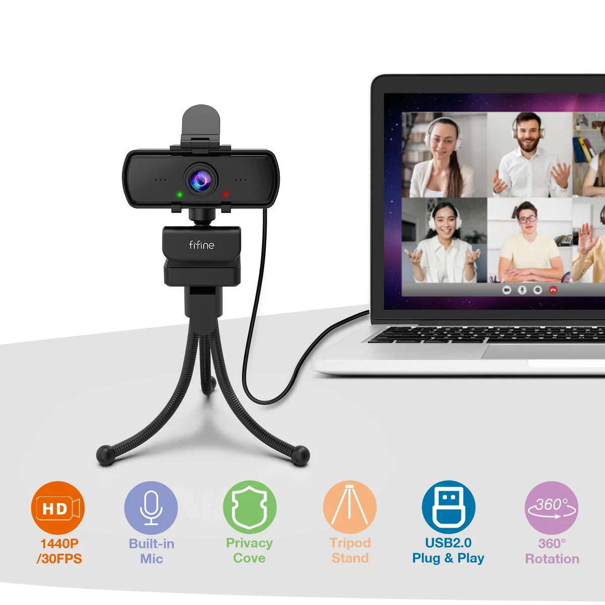 K420 1440p USB Webcam with Microphone & Tripod