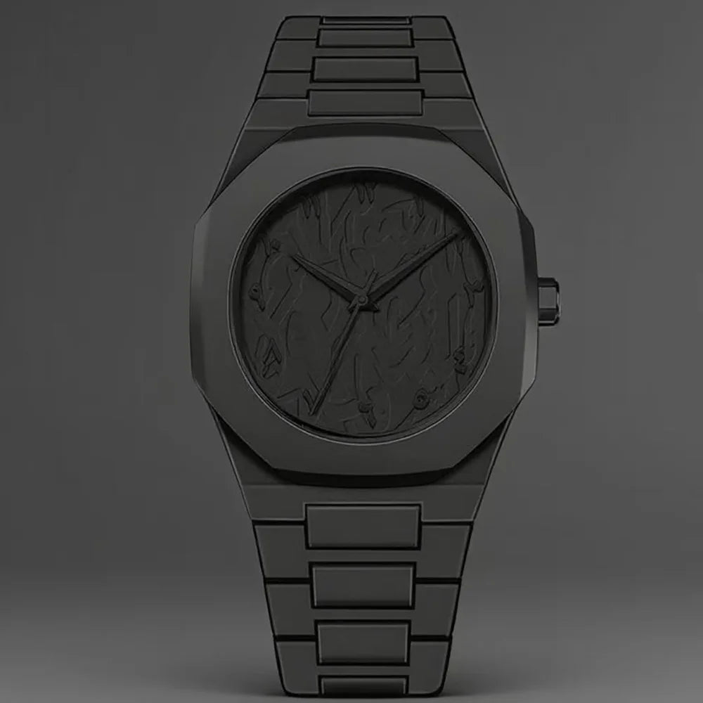 New Fashionable Men's Watch Simple Black Male Quartz Watches Arabic Digital Casual Drip Oil Strap