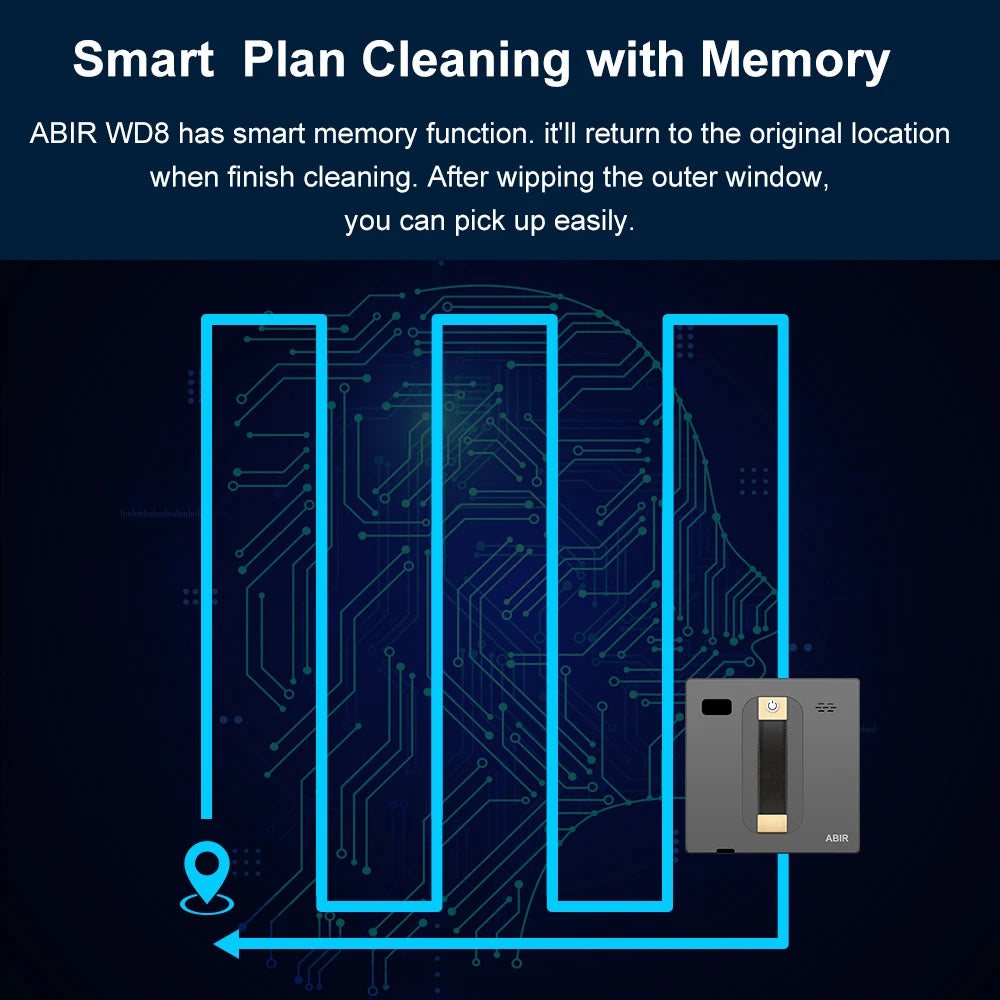 Robot Window Cleaner ABIR WD8,Dual Water Spray,Smart Memory,High Vacuum Suction, Laser Sensor, Home Wall Glass Cleaning Robot