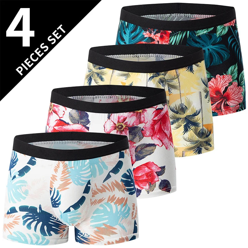 4/10piece Men's European And American Size Printed Fashionable Underwear Comfortable Plus Size Boxer Shorts Casual Sports Shorts