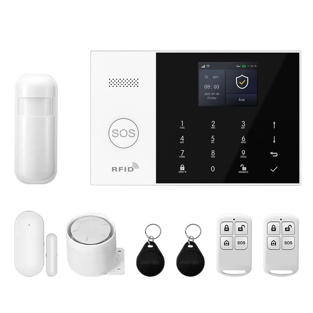 PGST 4G WiFi Smart Wireless Burglar Anti Theft Alarm Security Kit Works with Tuya Works with Smart Life Mobile Phone Remote Arm Disarm Real Time Alarm Push Door Sensor Motion Detector Full Set Smart Home Safety Device Europe House Shop Garage