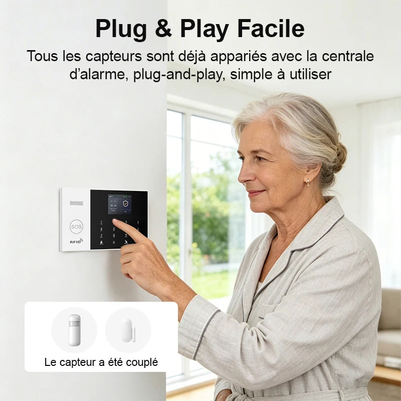 PGST 4G WiFi Smart Wireless Burglar Anti Theft Alarm Security Kit Works with Tuya Works with Smart Life Mobile Phone Remote Arm Disarm Real Time Alarm Push Door Sensor Motion Detector Full Set Smart Home Safety Device Europe House Shop Garage
