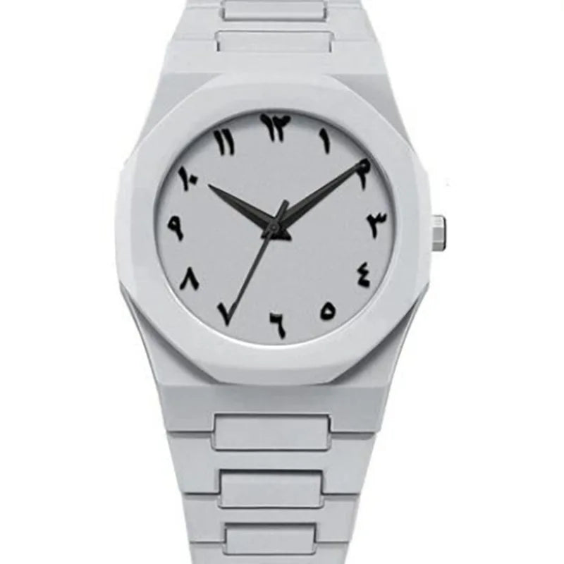 New Fashionable Men's Watch Simple Black Male Quartz Watches Arabic Digital Casual Drip Oil Strap
