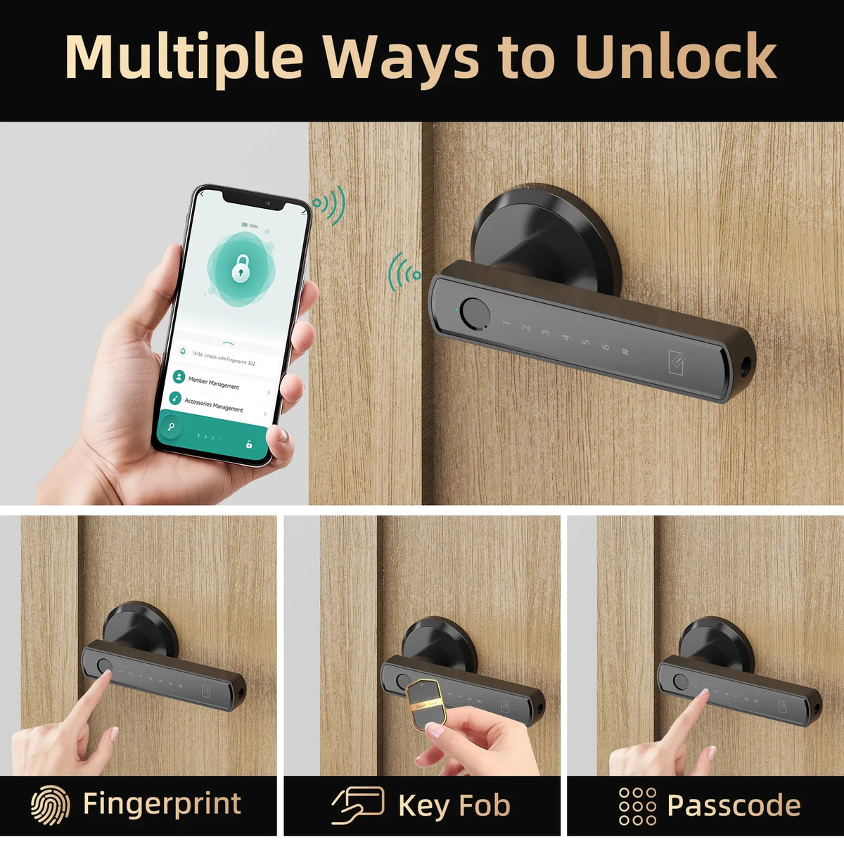 Smart Door Lock — Fingerprint, App, Keypad & Card, Bluetooth, Indoor