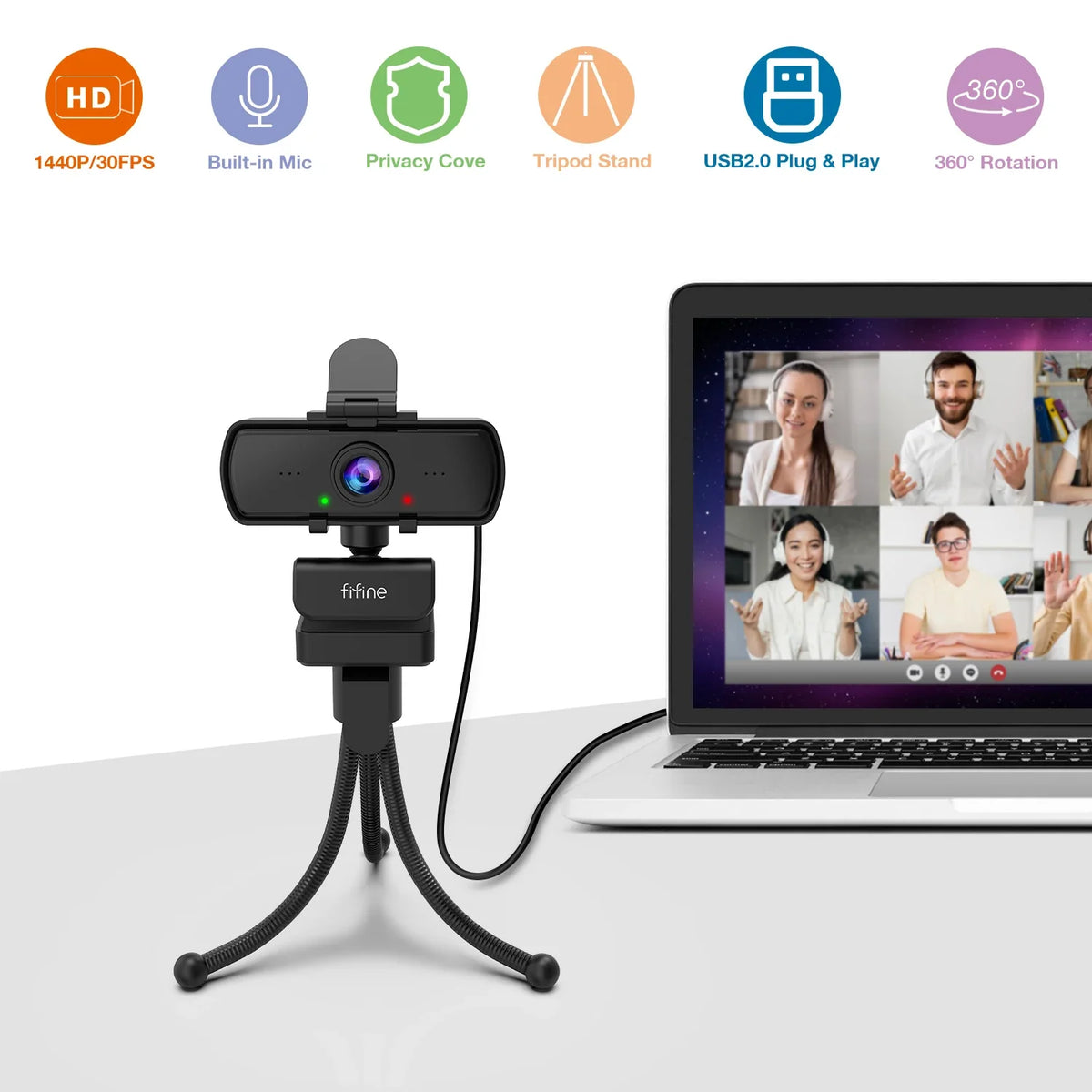 K420 1440p USB Webcam with Microphone & Tripod
