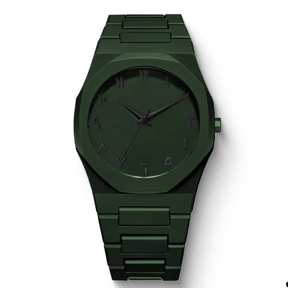 New Fashionable Men's Watch Simple Black Male Quartz Watches Arabic Digital Casual Drip Oil Strap